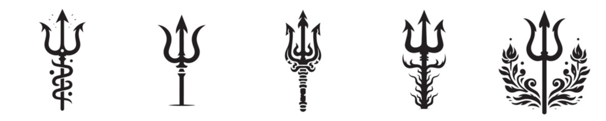 set of trident silhouette icons