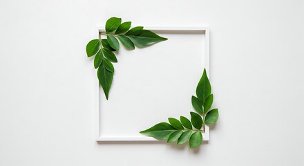 Green leaf and white square frame