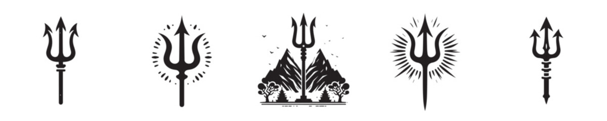 set of trident silhouette icons
