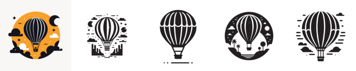set of silhouette hot air balloon icons