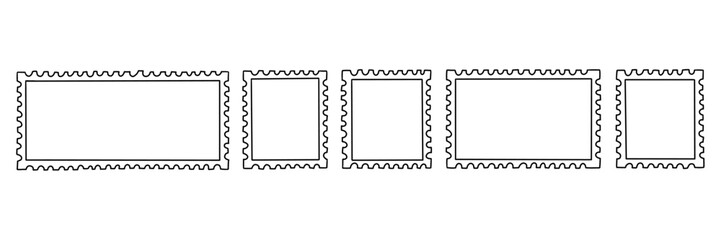 Stamp post postcard frame outline set. Postage postal mail outline border. Vector illustration