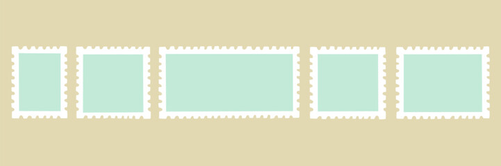 Stamp post postcard postage edge frame set. Postal card border paper collection. Vector graphic illustration