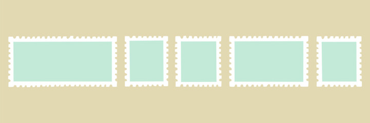 Stamp post postcard postage letter frame set. Postal card border paper collection. Vector graphic illustration