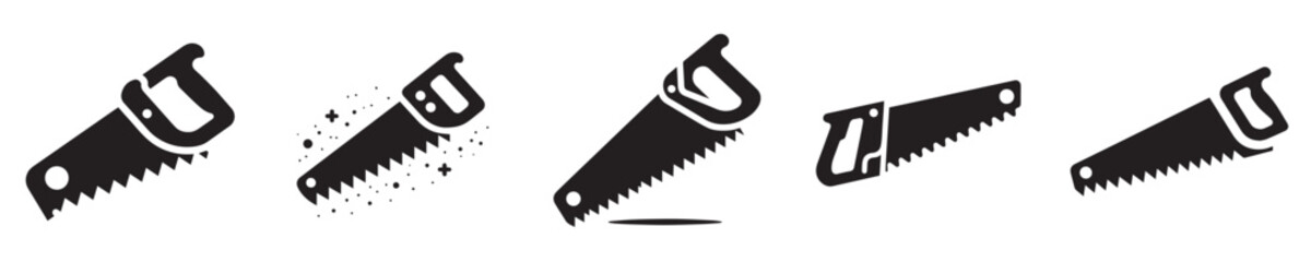 set of silhouette chainsaw icons