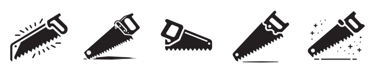 set of silhouette chainsaw icons