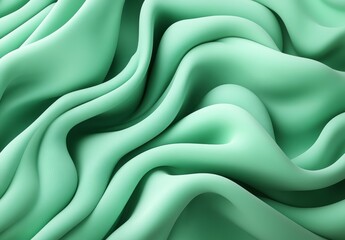 Obraz premium A creative drawing with a curved, abstract design and a powder background, incorporating teal, sea light green, and blue colours, along with an organic texture and surreal details, makes for unique