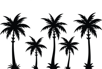 Palm Tree Silhouettes for Tropical Designs. Tropical Palm Tree Silhouette Art Collection. Palm Tree Silhouette Illustrations for Creative Use. Sunset Style Palm Tree Silhouettes for Designers