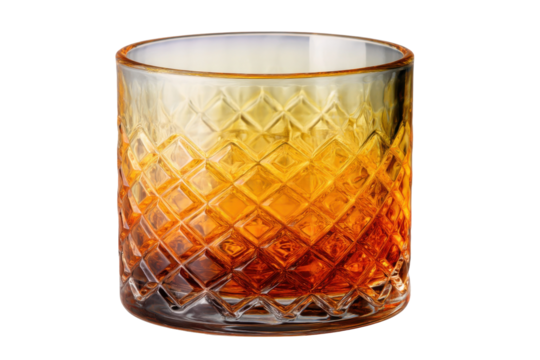 Textured amber glass cup isolated on transparent PNG background