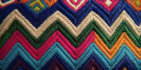 Close-Up of Guajiro Wayu Handicraft Weaving with Vivid Colors and Intricate Patterns
