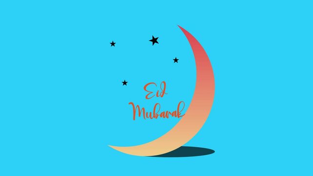 Eid Mubarak Chand Vector Animation | Crescent Moon Greeting Video on Blue Background