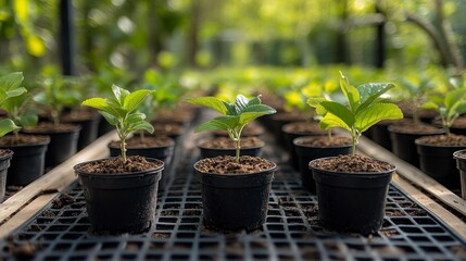 Seedlings sprout in pots
