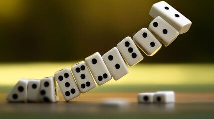 Collapsed dominoes representing poor investment strategy, conceptual setup