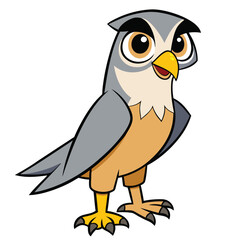 A charming cartoon owl with wide eyes stands looking curiously and happily