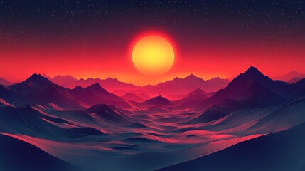 Sunset over a vibrant mountain range