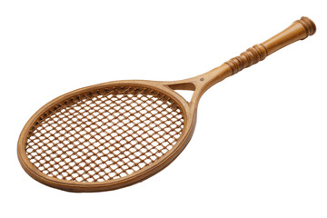 Wooden tennis racket art isolated on transparent PNG background