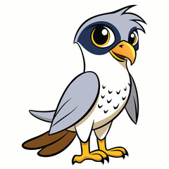 Cartoon falcon shows its golden eyes and stands alert against a white background
