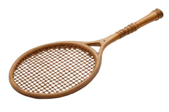 Wooden tennis racket art isolated on transparent PNG background