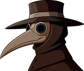 Plague Doctor Mask Illustration - Medieval Medical Outfit - Gothic Steampunk Art - Vintage Epidemic Protection - Renaissance Quarantine Symbol - Dark Mysterious Beaked Costume - Healthcare History