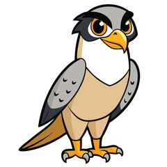 Cartoon Peregrine falcon with yellow eyes stands fiercely, exhibiting its strong, captivating gaze