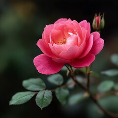 Pink rose blooms in serene garden