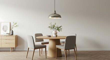 Dining Room with Round Table Chairs and Modern Buffet