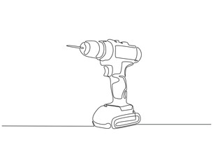 Continuous one line drawing of drilling machine. One line drawing illustration of electric drilling machine. Construction tool concept single line. Editable outline
