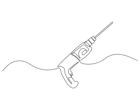 recommend clip art: Continuous one line drawing of drilling machine. One line drawing illustration of electric drilling machine. Construction tool concept single line. Editable outline