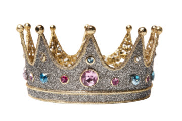 Glittery, jeweled crown isolated on transparent PNG background