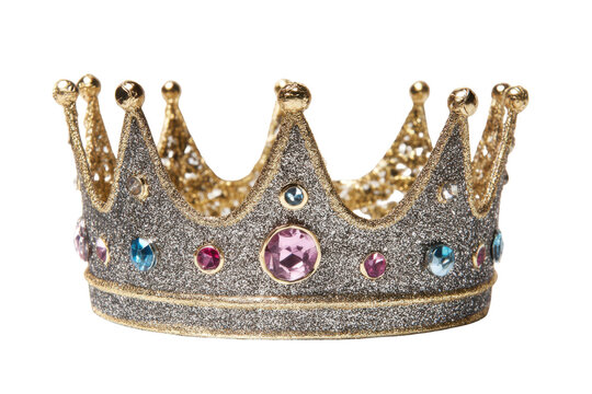 Glittery, jeweled crown isolated on transparent PNG background