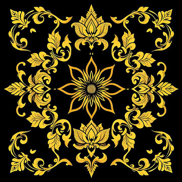 Golden Thai-Khmer Thepanom Pattern in Angkor Style