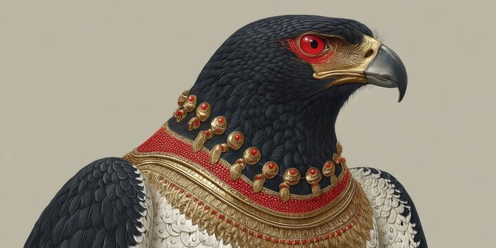 Egyptian God Horus Illustration with Eagle Head and Gold Details