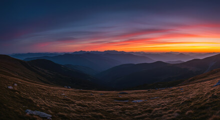 Majestic Mountain Sunset Landscape Dramatic Alpine Scenery Golden Hour Panorama