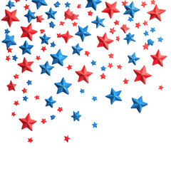 Red and blue stars falling isolated on transparent background