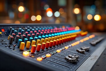 Obraz premium Vibrant soundboard controls a mesmerizing audio mix