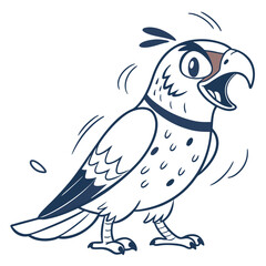 Line art bird is illustrated in shock with wings vibrating fast and loud