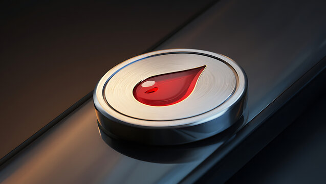 Red Blood Drop Icon on Brushed Metal Button - Powered by Adobe