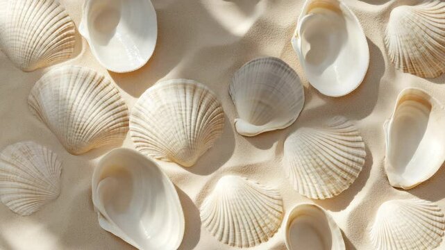 Close-up of Various Seashells on Sandy Beach Surface in Natural Light