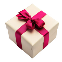 Obraz premium Cream gift box with pink ribbon isolated on transparent background