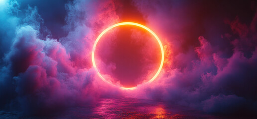 Neon circle in dramatic cloudscape