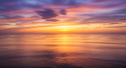 Fototapeta premium Serene Sunset over Calm Ocean Waters Peaceful Twilight Sky Colors