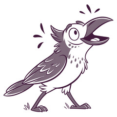 Playful cartoon bird struts confidently, its beak wide open, creating a cheerful vibe