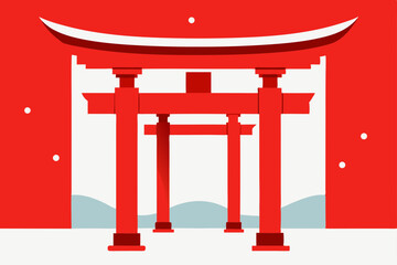 red torii gate in snow at a quiet shrine in kyoto .svg