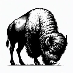 Monochrome Bison Grazing Illustration suitable for marketing material