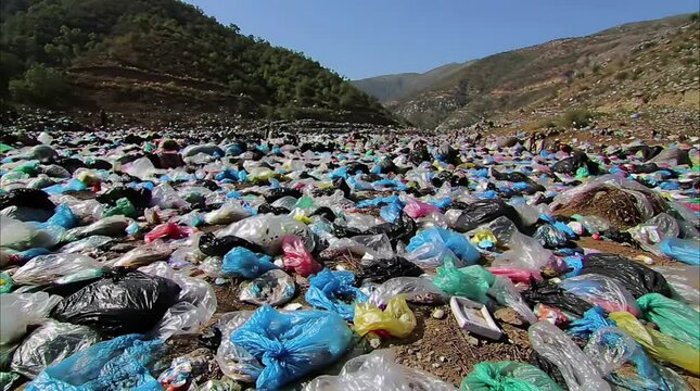 Nature as Landfill: Massive Heap of Mixed Plastic Garbage in Valley