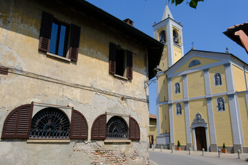 Old buildings at Corneliano Bertario, historic village in Milan province, Italy: San Giorgio church