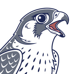 Cartoonish falcon roars powerfully, showcasing its striking gray plumage and formidable curved beak