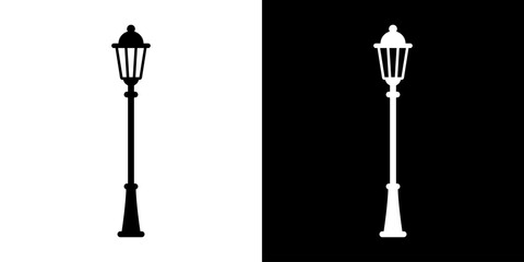 Street lamps icon. Devices for illumination of entryway, porch, walkway, path, garden, yard, park. Vector flat icon set.