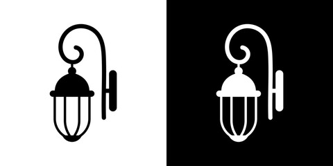 Street lamps icon. Devices for illumination of entryway, porch, walkway, path, garden, yard, park. Vector flat icon set.