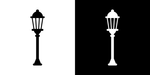 Street lamps icon. Devices for illumination of entryway, porch, walkway, path, garden, yard, park. Vector flat icon set.