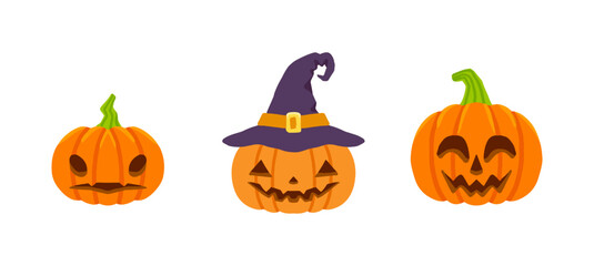Vector Flat halloween pumpkins collection